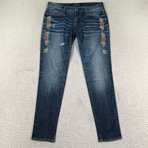 Driftwood Jeans Womens 28 *30 Slim Floral Embroidered Distressed Boho Blue Denim